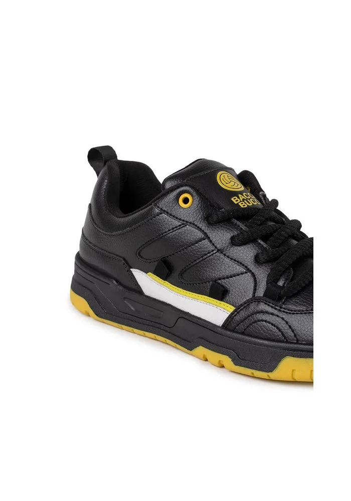 باكا بوتشي حذاء رياضي رجالي أسود من جلد البولي يوريثان برباط